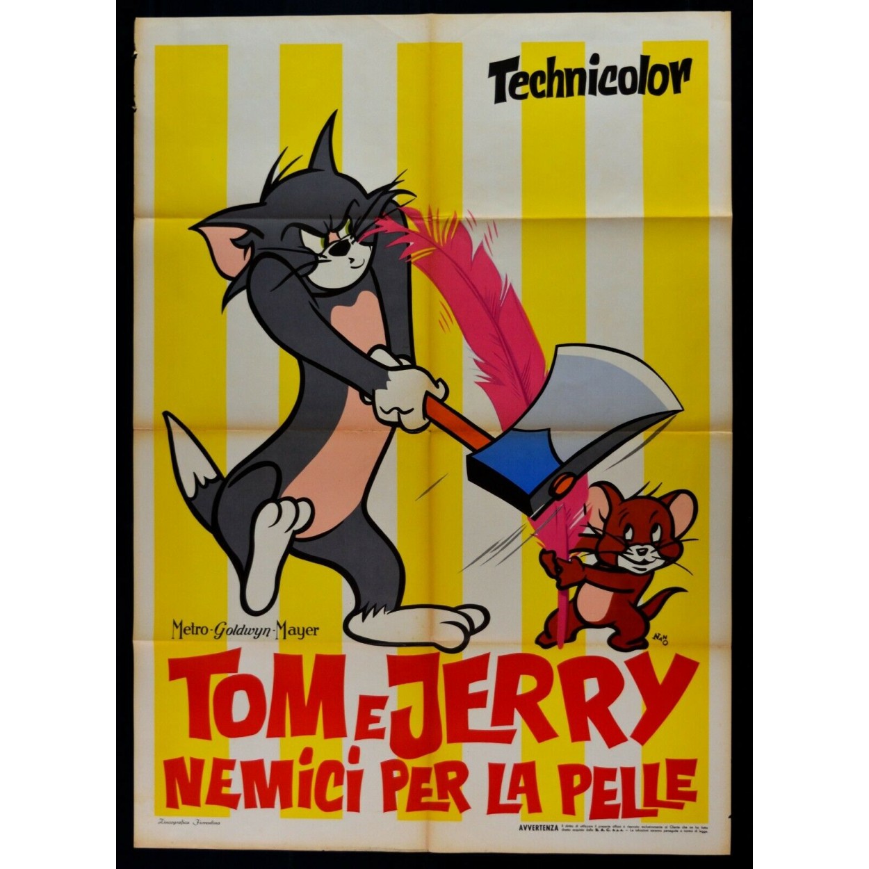 manifesto TOM E JERRY NEMICI PER LA PELLE cartoon animazione mgm A82